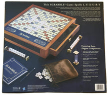 Deluxe Word Tile Game with Rotating Wooden Cabinet Storage and Ivory Tiles