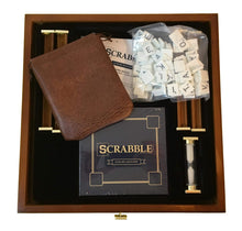 Deluxe Word Tile Game with Rotating Wooden Cabinet Storage and Ivory Tiles