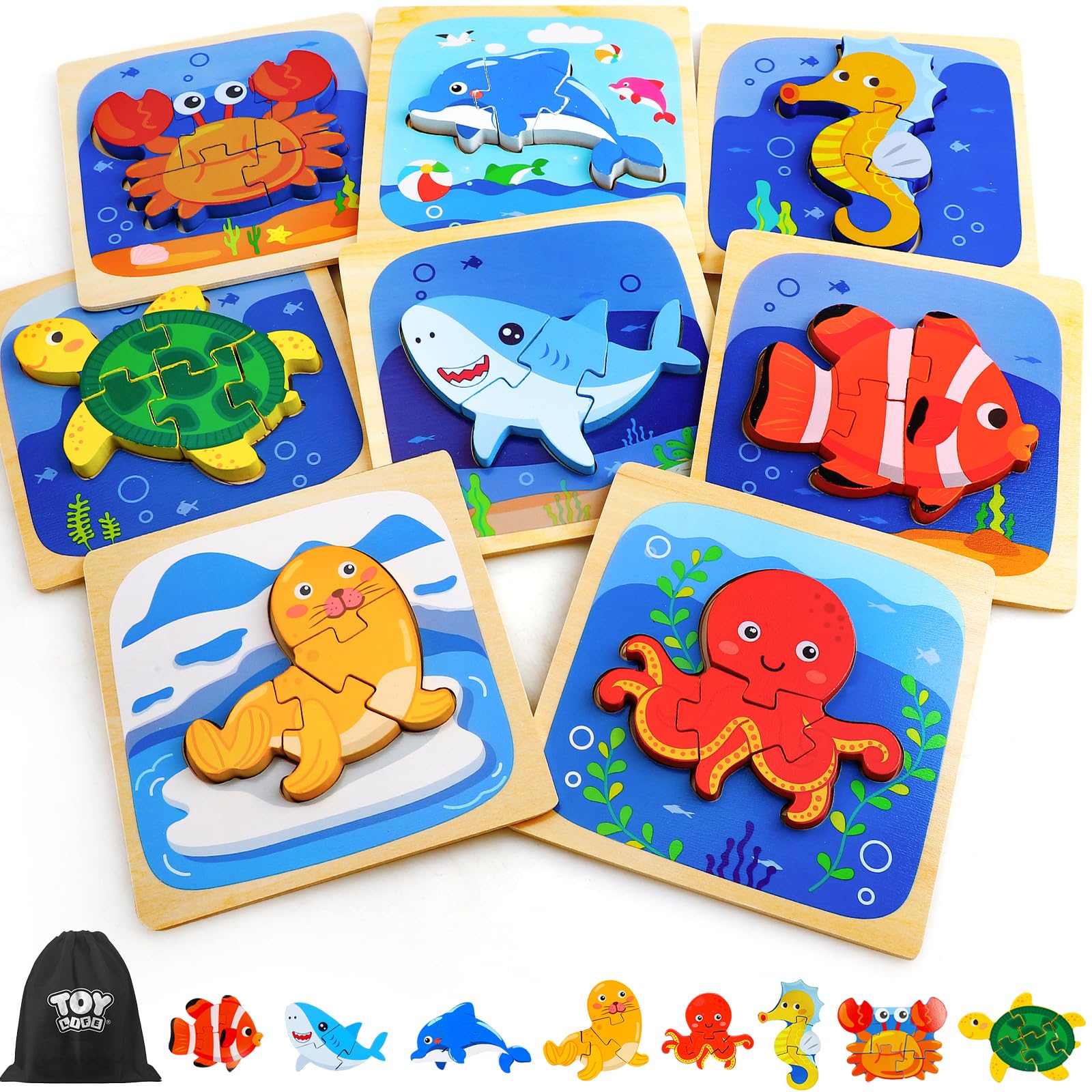 Wooden Sea Animal Puzzles for Toddlers Montessori Learning Toy