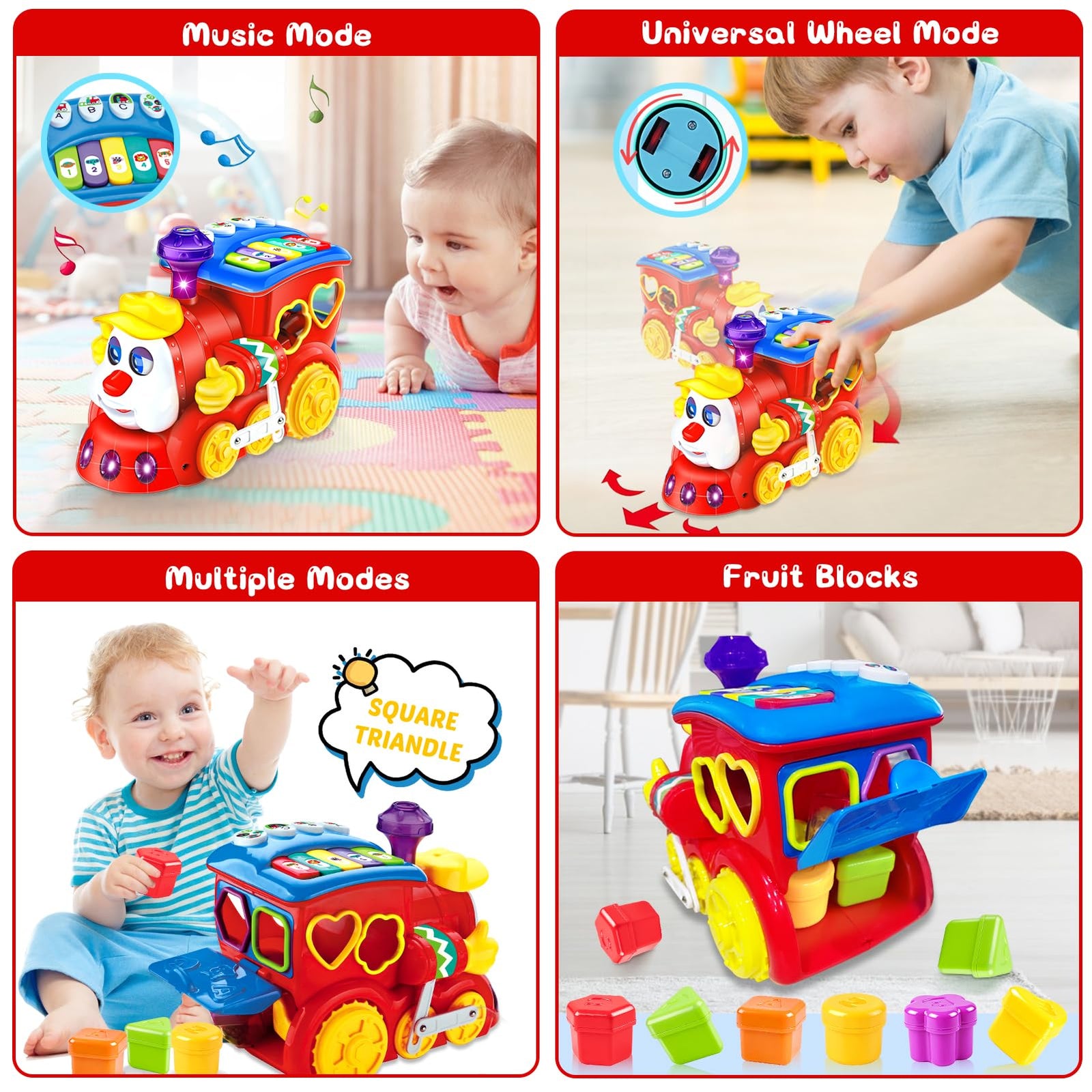 Musical Train Toy with Blocks Lights and Early Learning Play for Toddlers
