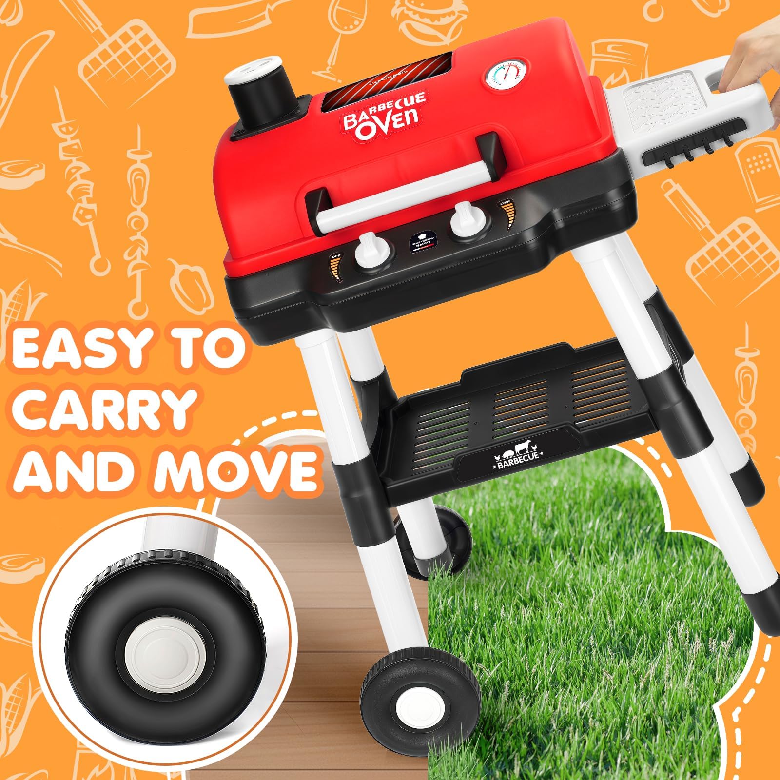 Kids BBQ Grill Playset with Smoke Sound and Light Pretend Cooking Set