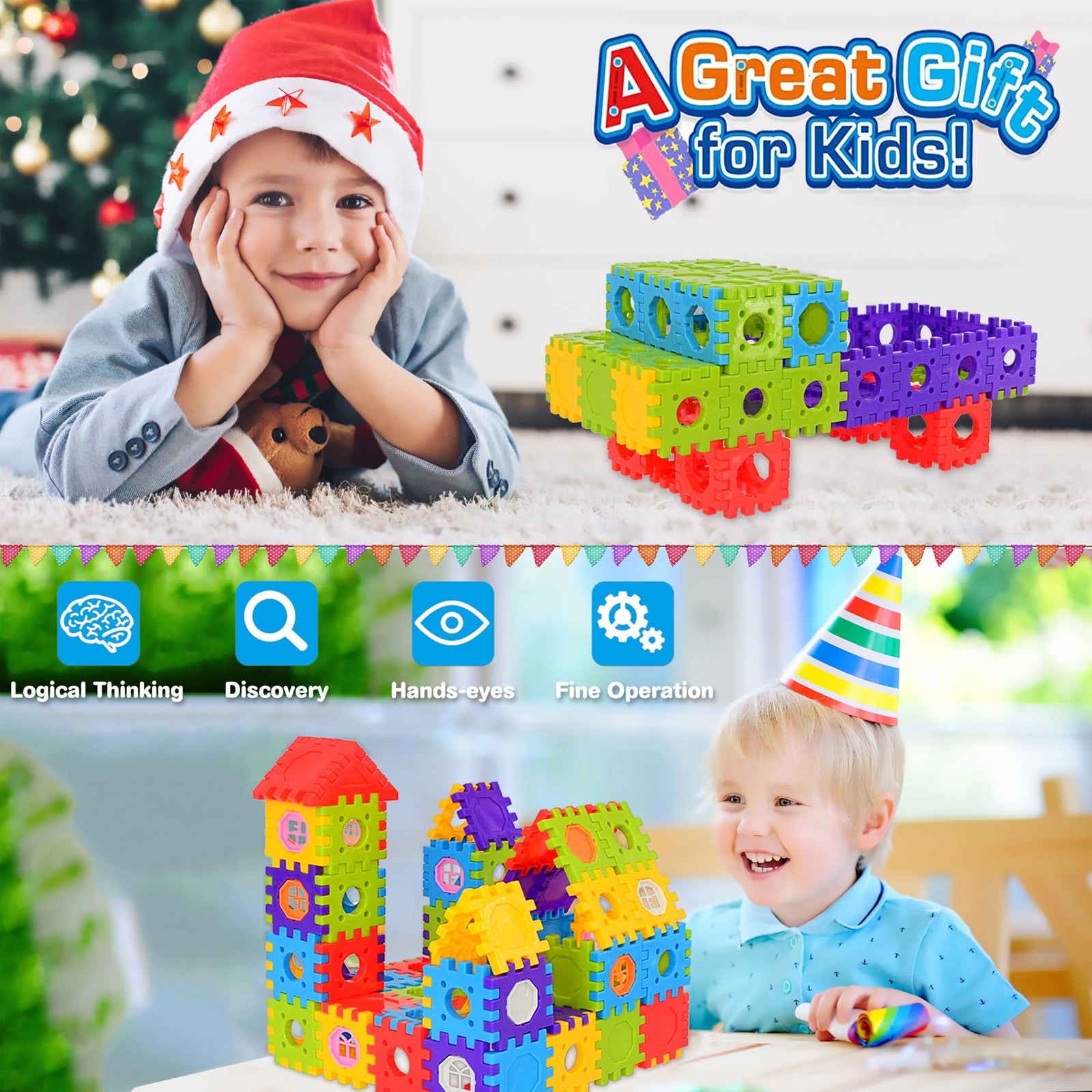 Interlocking Building Blocks for Toddlers and Kids 180 Piece STEM Toy