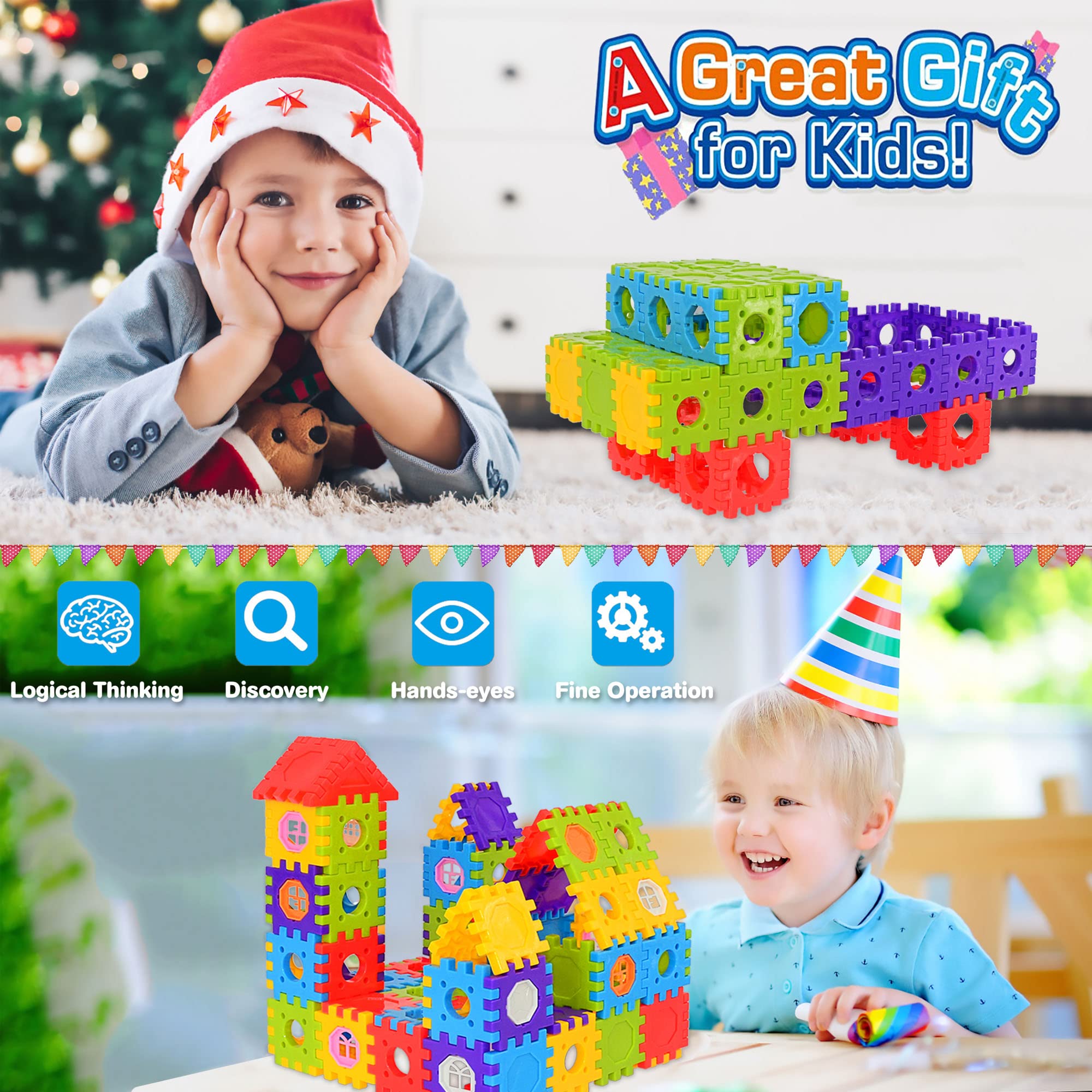 Interlocking Building Blocks for Toddlers and Kids 180 Piece STEM Toy