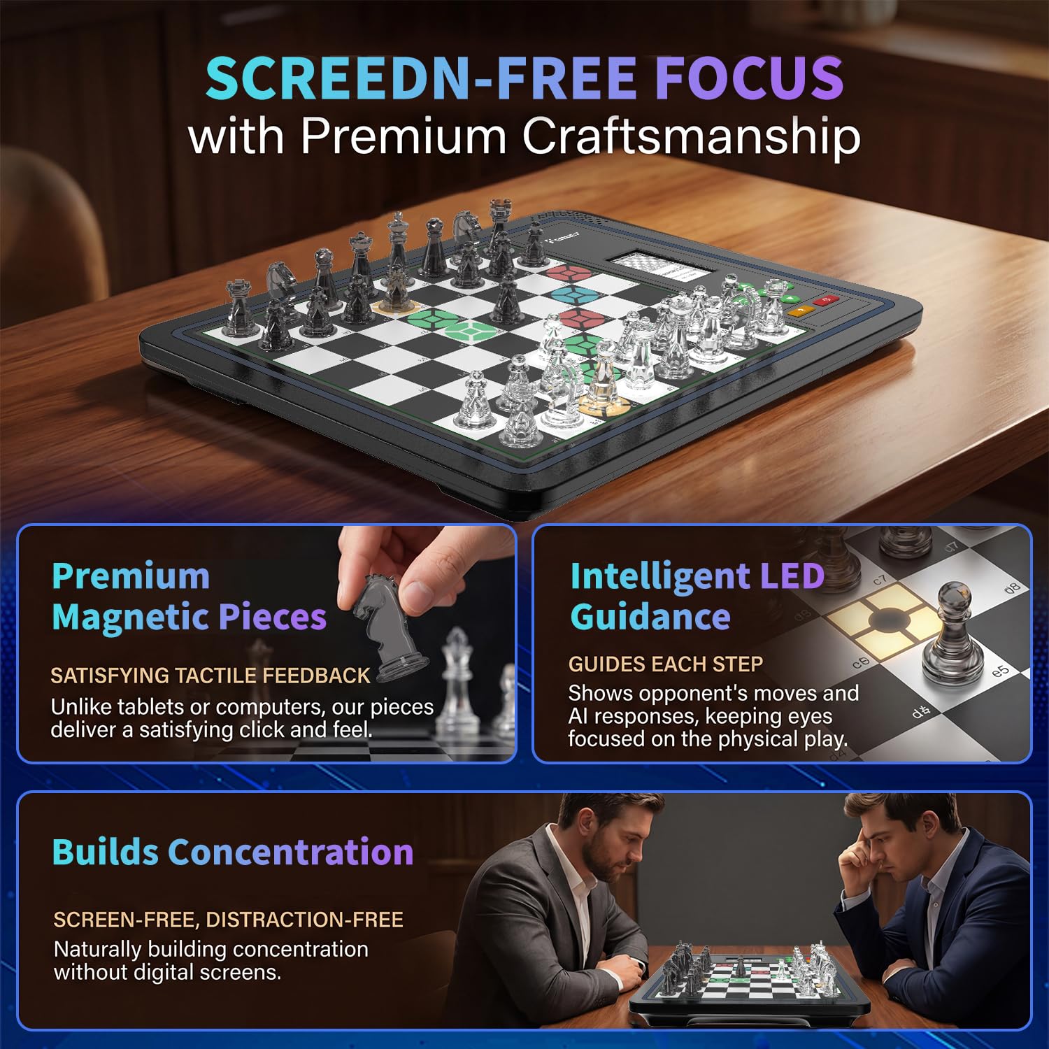 Smart Electronic Chess Set with LED Board Battery and Practice Mode
