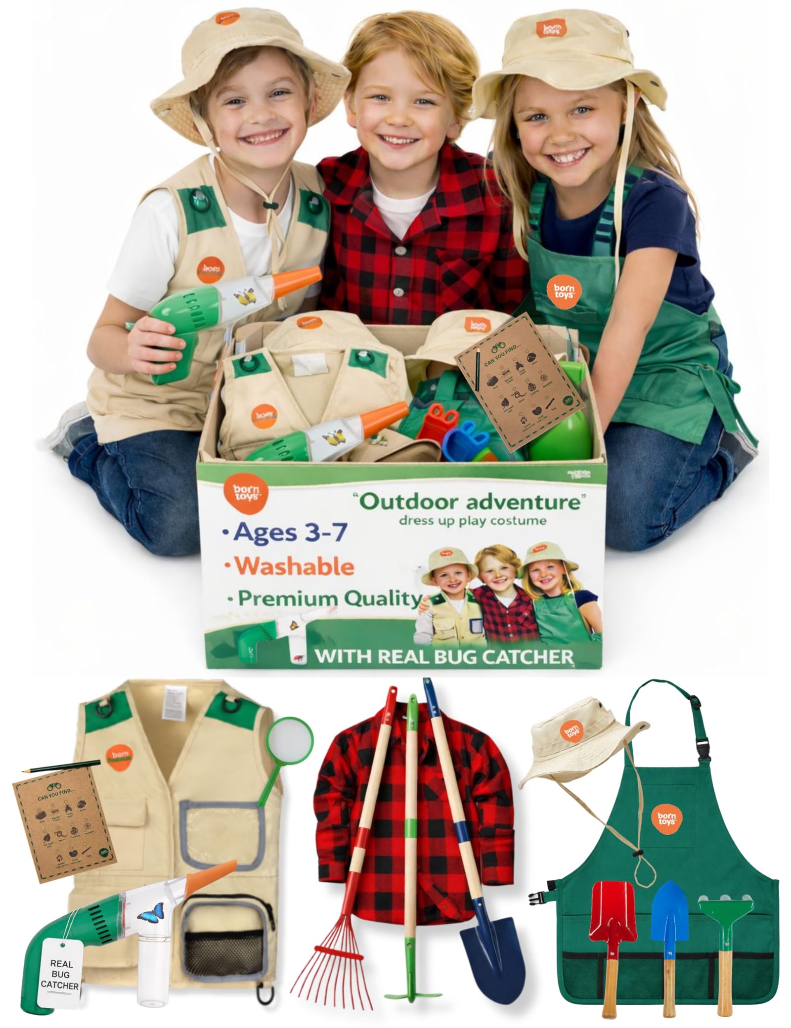 Washable 3 in 1 Toddler Dress Up Clothes Pretend Play Set for Kids