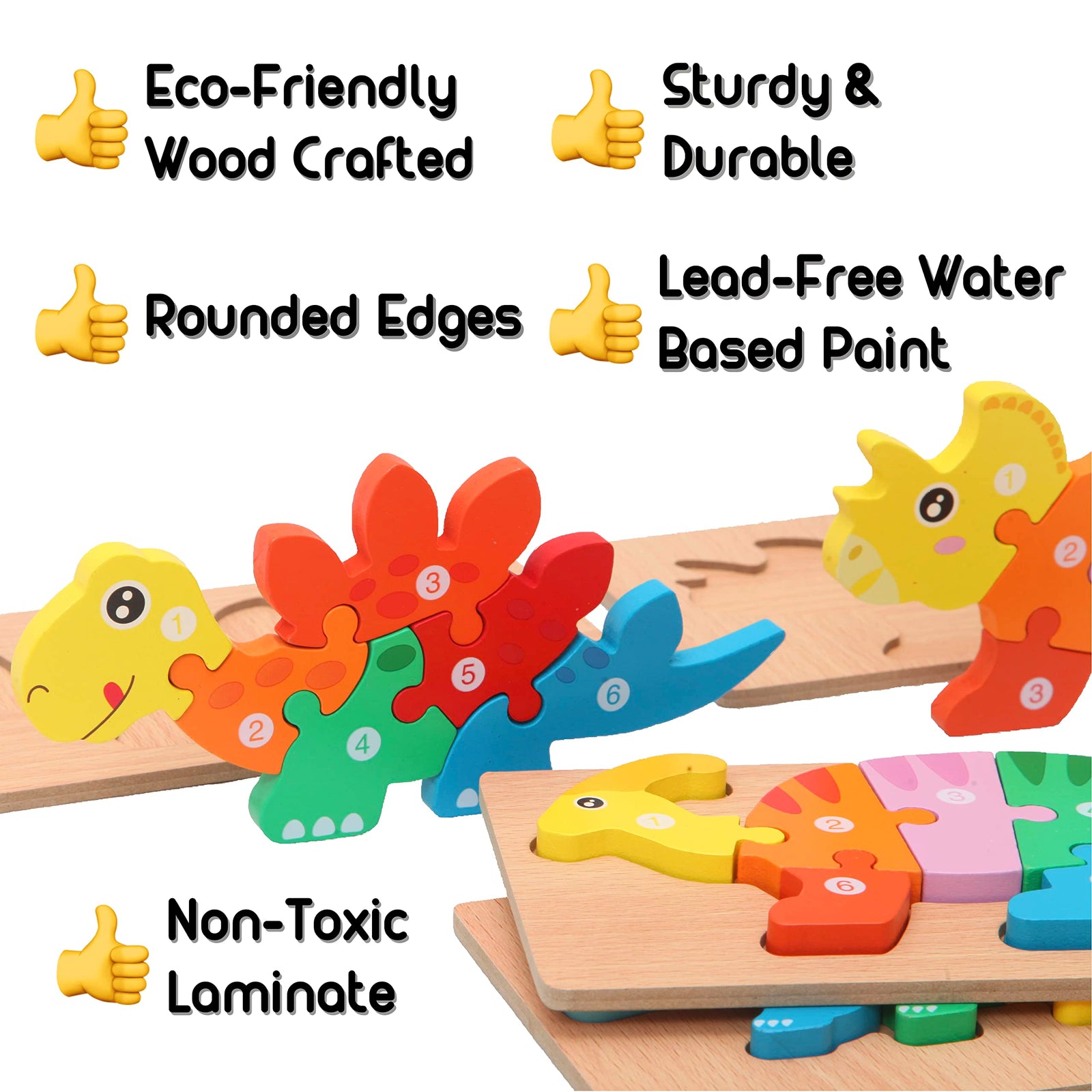 5 Pack Wooden Dinosaur Puzzles for Toddler Montessori Learning