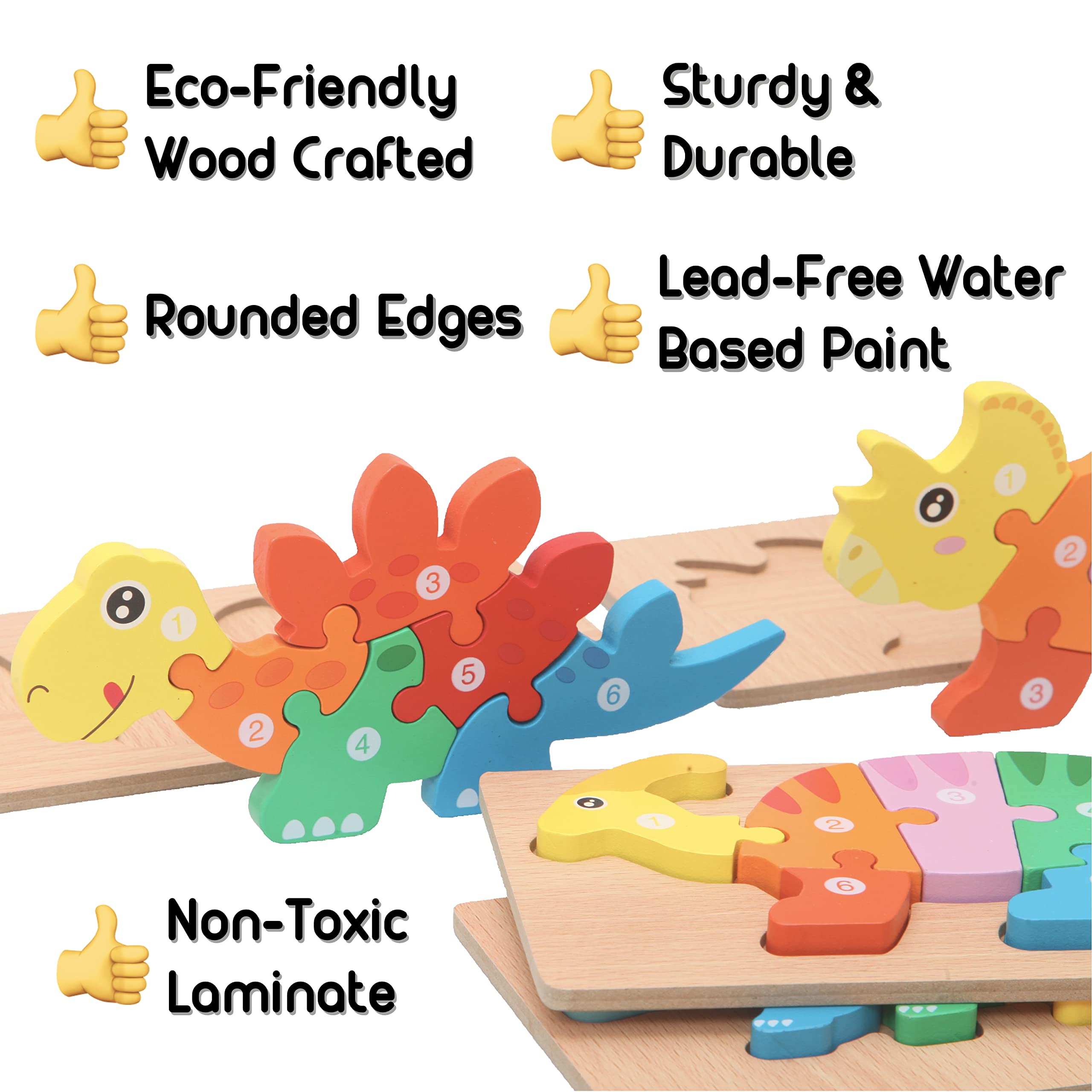 5 Pack Wooden Dinosaur Puzzles for Toddler Montessori Learning