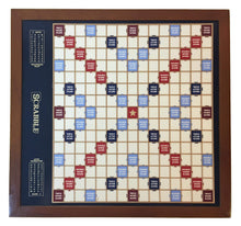 Deluxe Word Tile Game with Rotating Wooden Cabinet Storage and Ivory Tiles