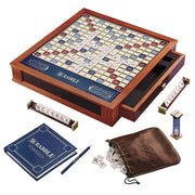 Deluxe Word Tile Game with Rotating Wooden Cabinet Storage and Ivory Tiles