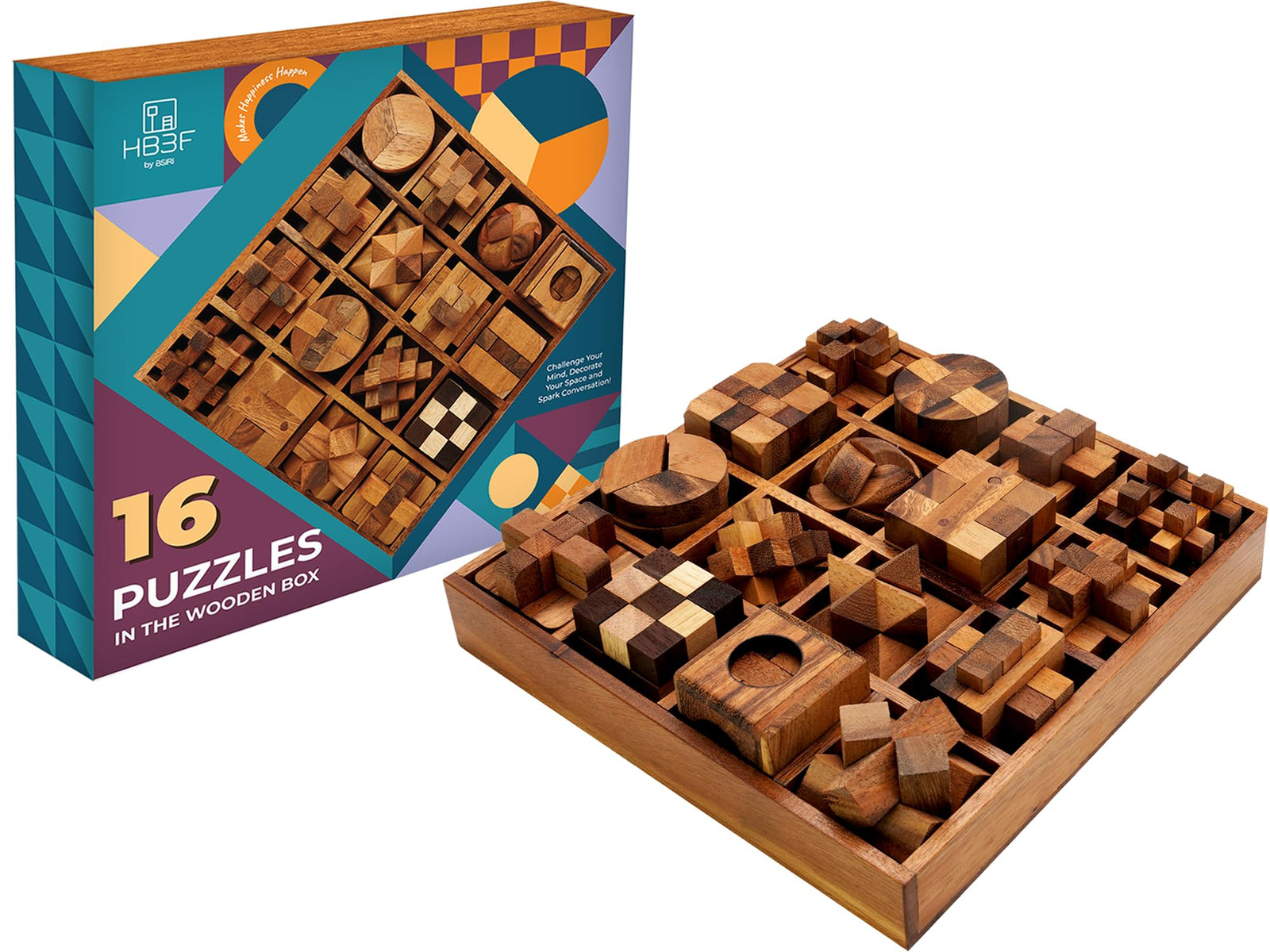 Hard Wooden Brain Teaser Puzzle Box Set for Teens Adults and Kids