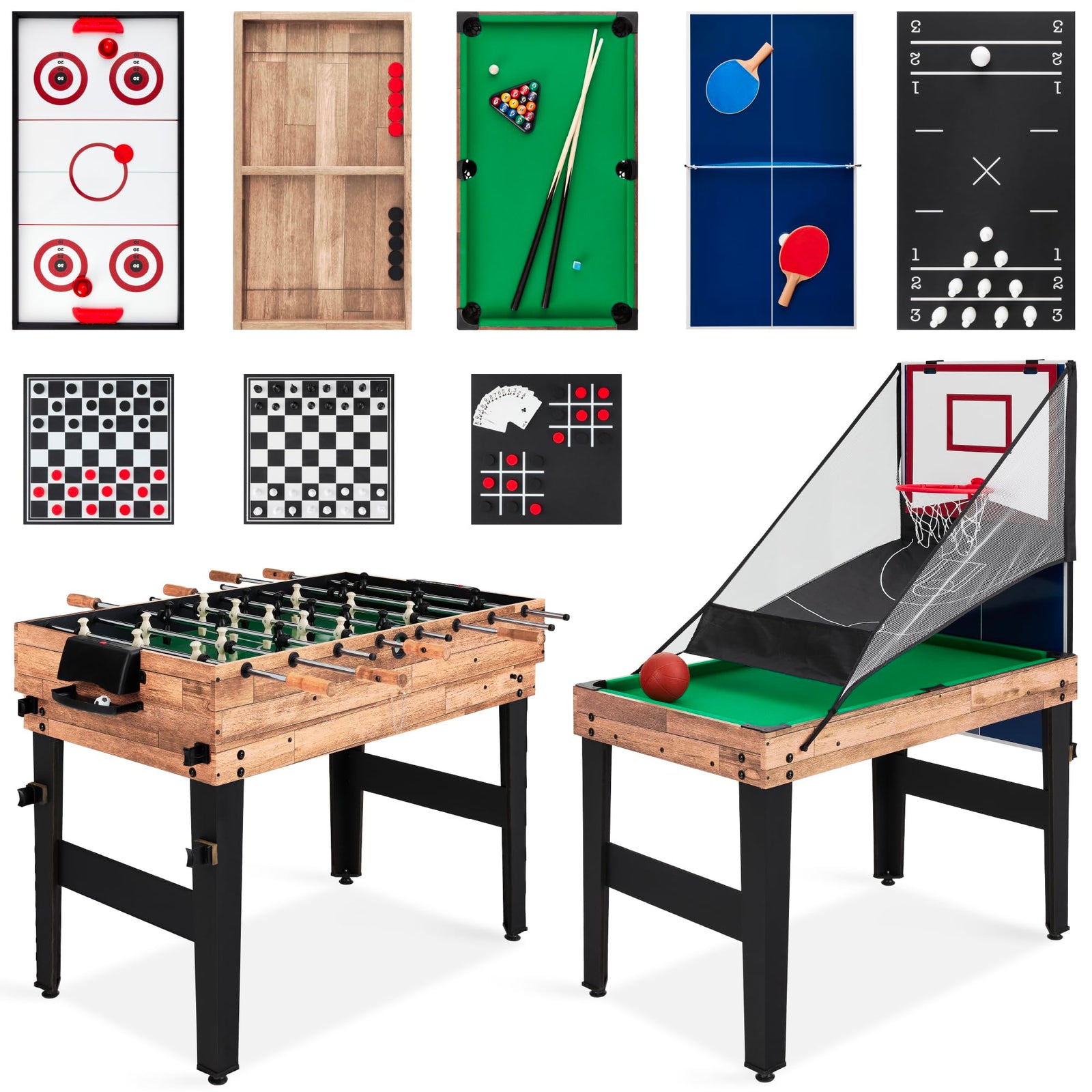 Combo Game Table Set with Ping Pong Foosball Air Hockey Chess Checkers