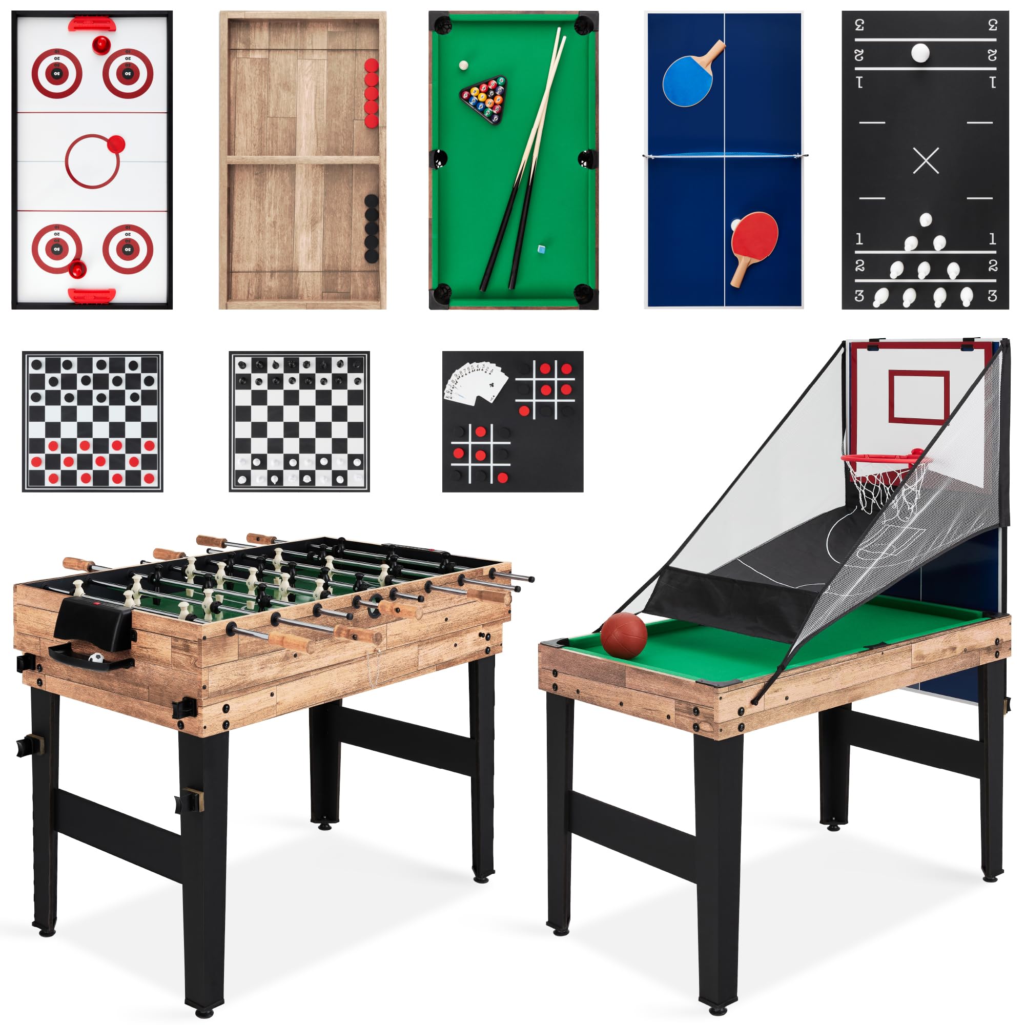 Combo Game Table Set with Ping Pong Foosball Air Hockey Chess Checkers