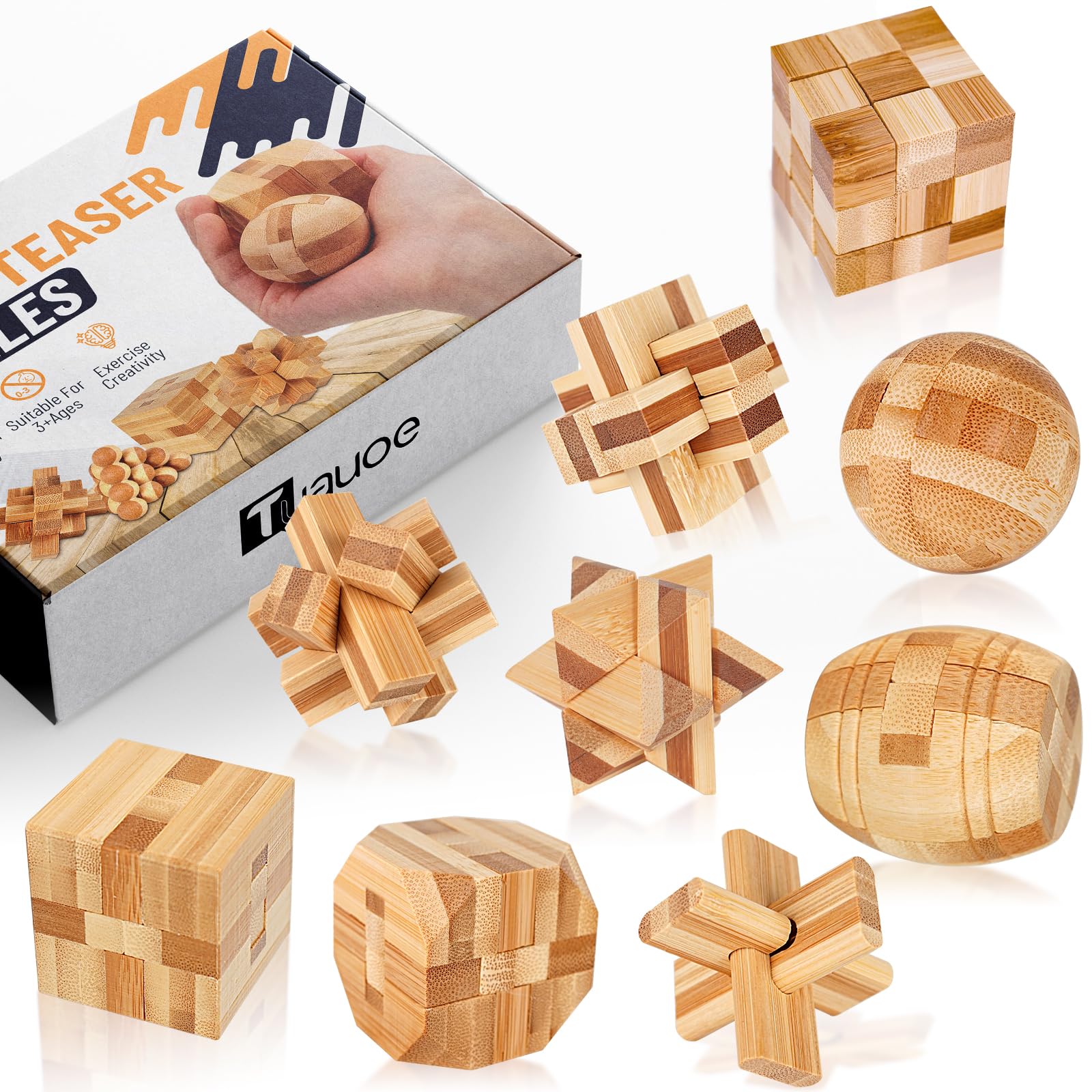 Wooden 3D Brain Teaser Logic Puzzle Set for Adults Teens and Kids