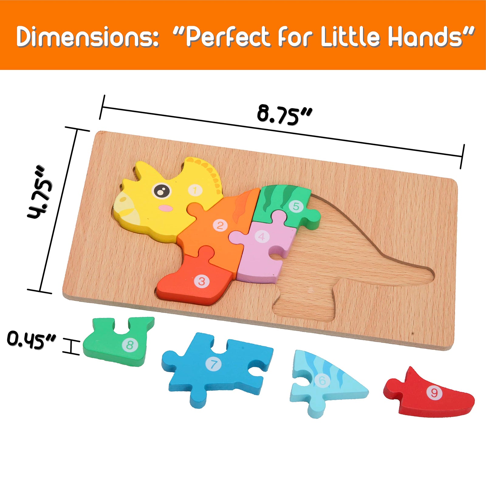 5 Pack Wooden Dinosaur Puzzles for Toddler Montessori Learning