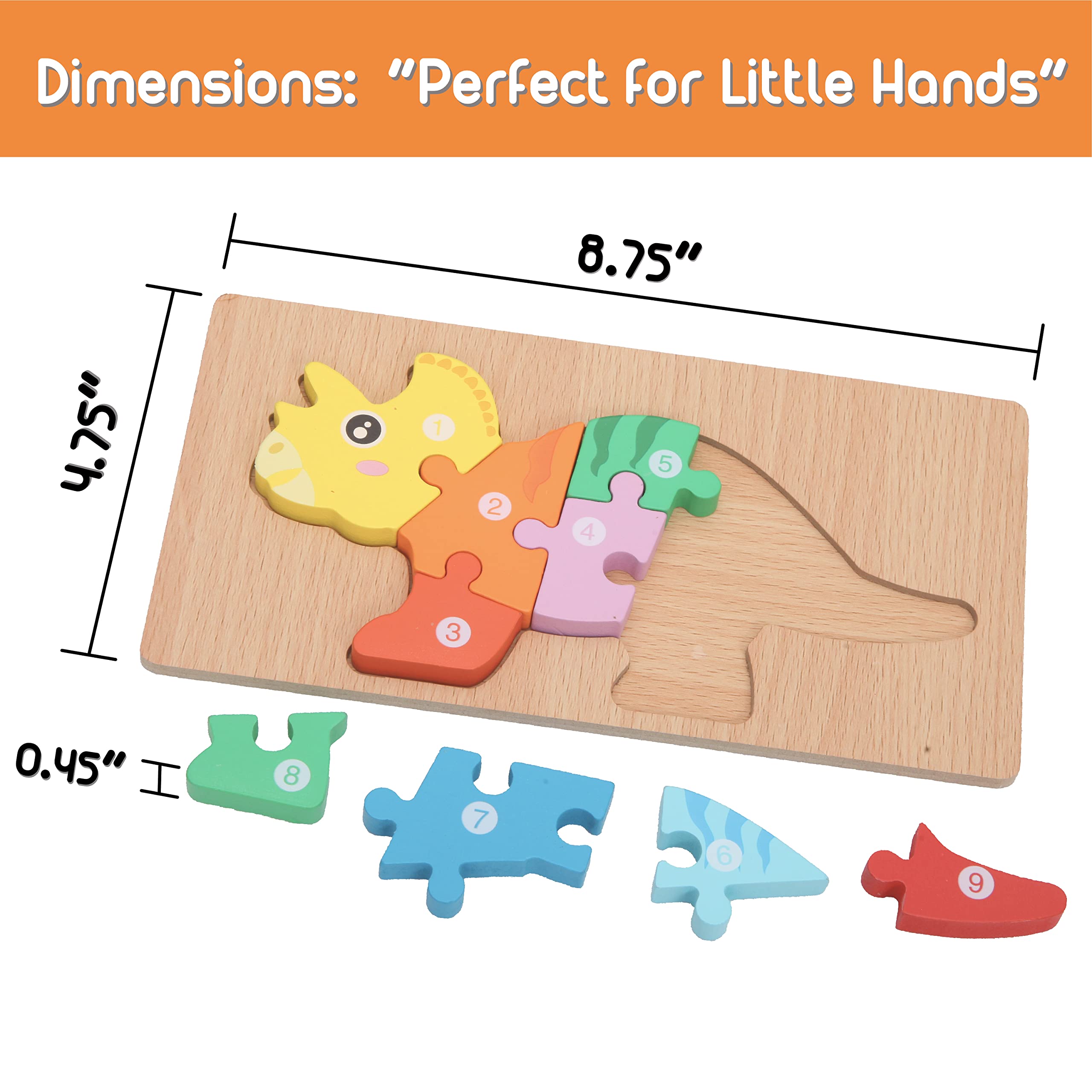 5 Pack Wooden Dinosaur Puzzles for Toddler Montessori Learning