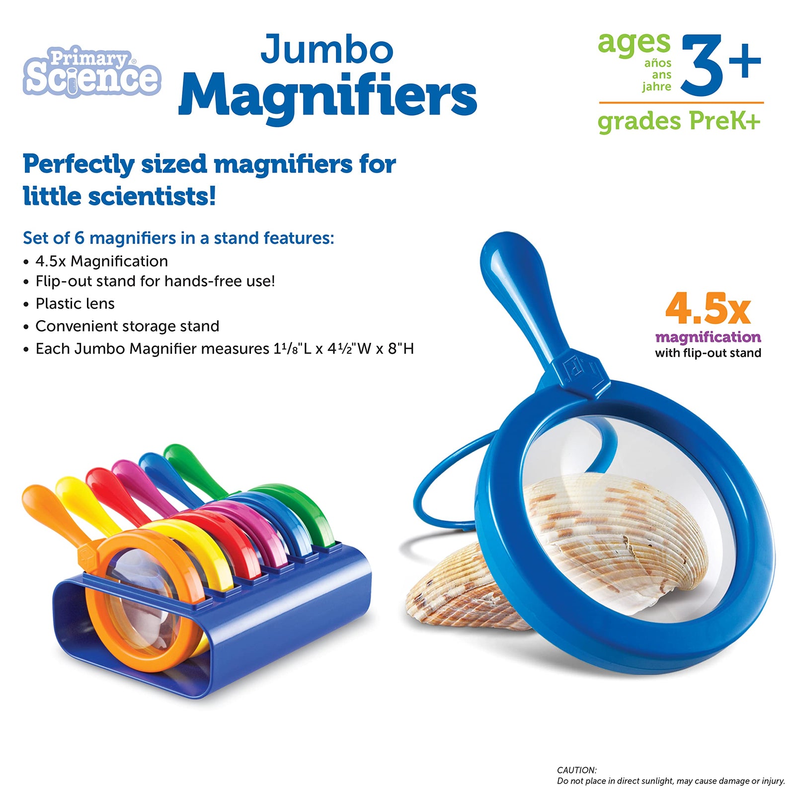 Set of 6 Jumbo Magnifiers with Stands for Science Discovery