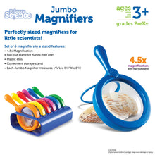 Set of 6 Jumbo Magnifiers with Stands for Science Discovery
