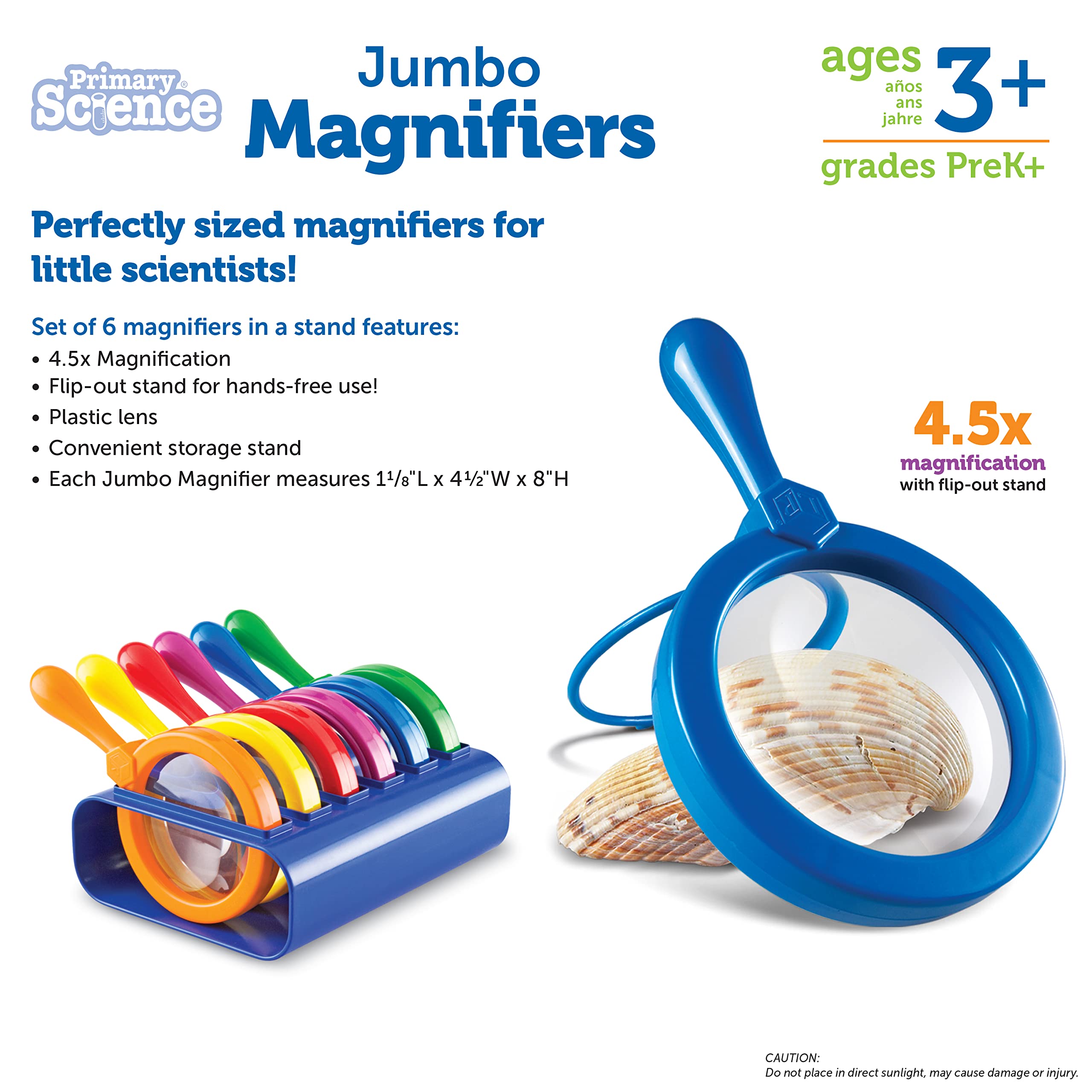 Set of 6 Jumbo Magnifiers with Stands for Science Discovery