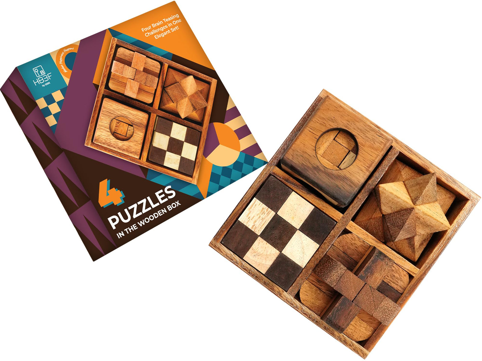Hard Wooden Brain Teaser Puzzle Box Set for Teens Adults and Kids
