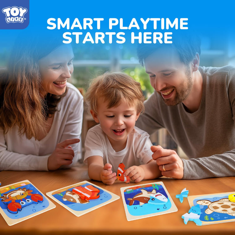Wooden Sea Animal Puzzles for Toddlers Montessori Learning Toy