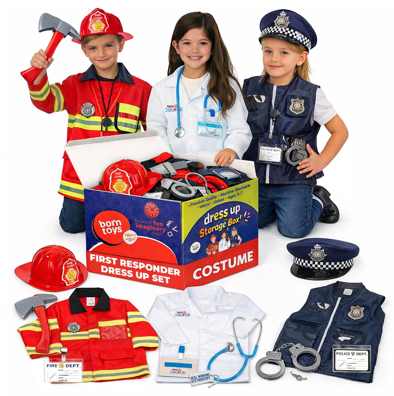 Washable 3 in 1 Toddler Dress Up Clothes Pretend Play Set for Kids