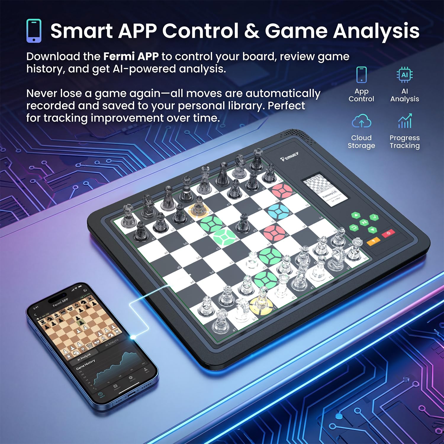 Smart Electronic Chess Set with LED Board Battery and Practice Mode