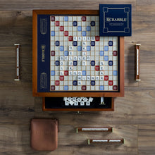 Deluxe Word Tile Game with Rotating Wooden Cabinet Storage and Ivory Tiles
