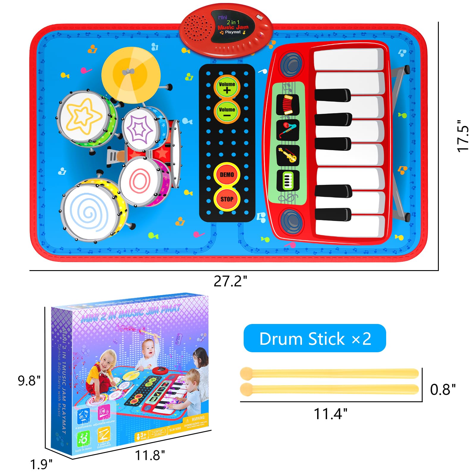 2 in 1 Musical Piano and Drum Mat Toy for Kids Early Learning