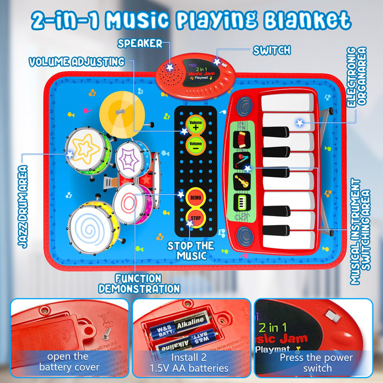 2 in 1 Musical Piano and Drum Mat Toy for Kids Early Learning