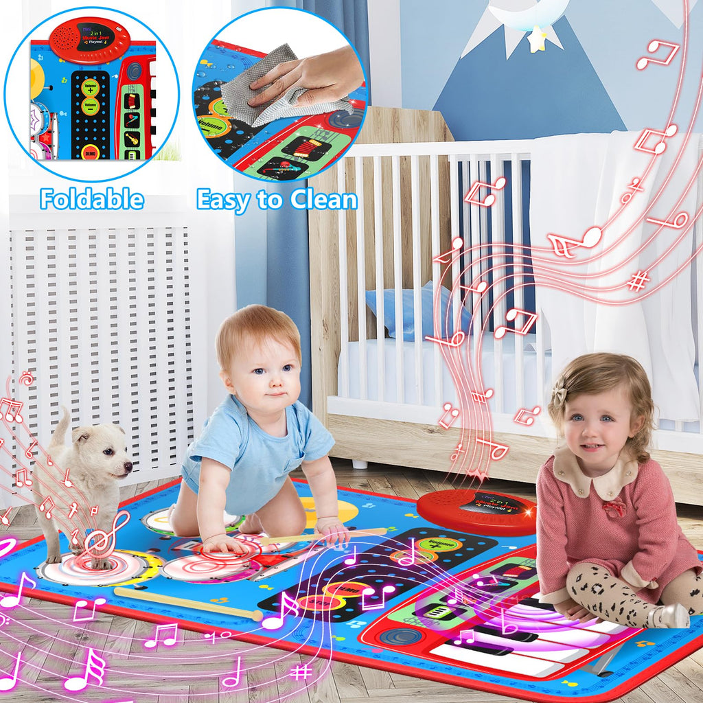 2 in 1 Musical Piano and Drum Mat Toy for Kids Early Learning
