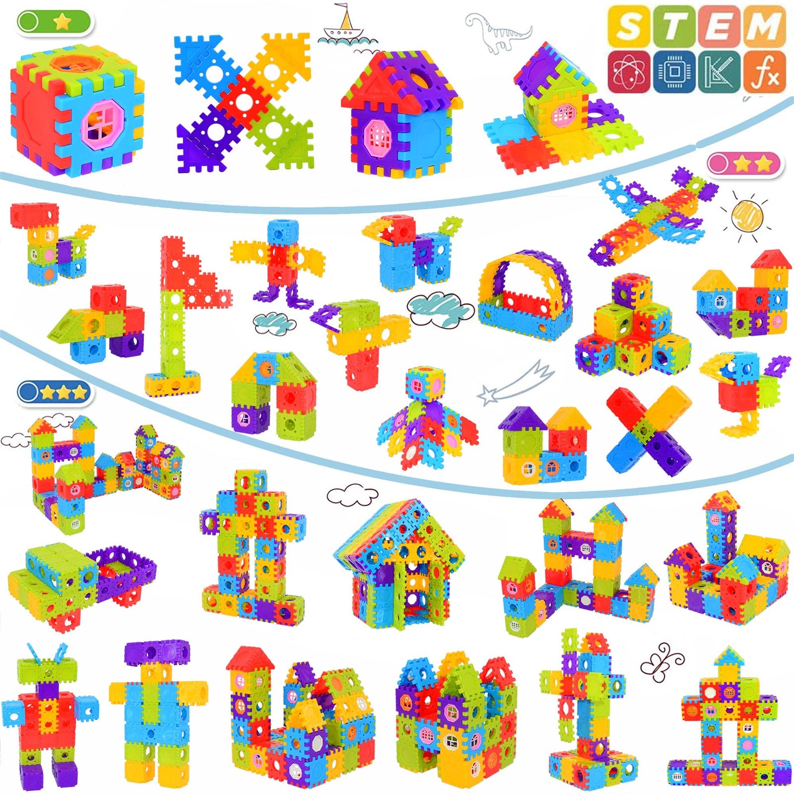 Interlocking Building Blocks for Toddlers and Kids 180 Piece STEM Toy