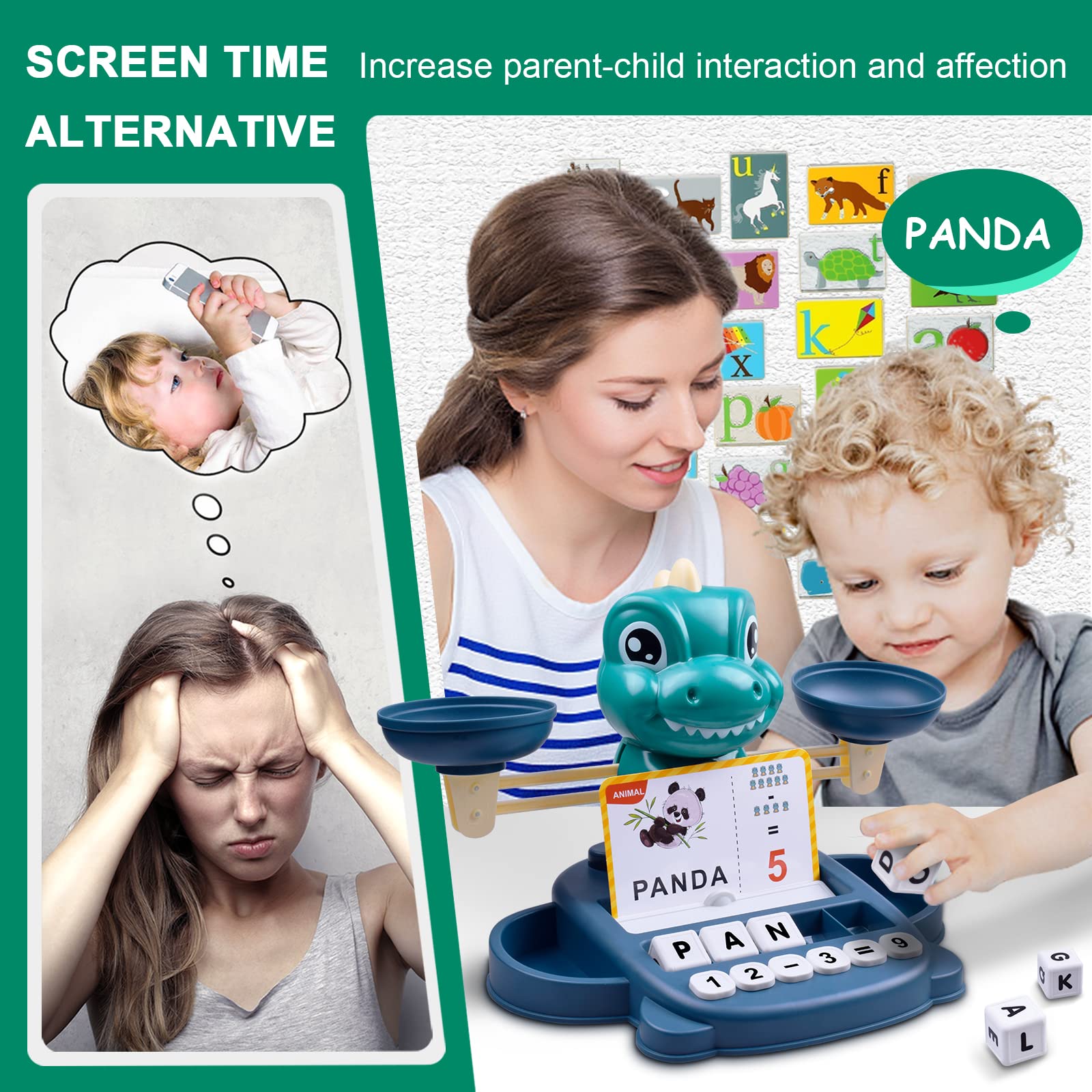 Dinosaur Math Balance and Letter Matching Toy for Early Learning