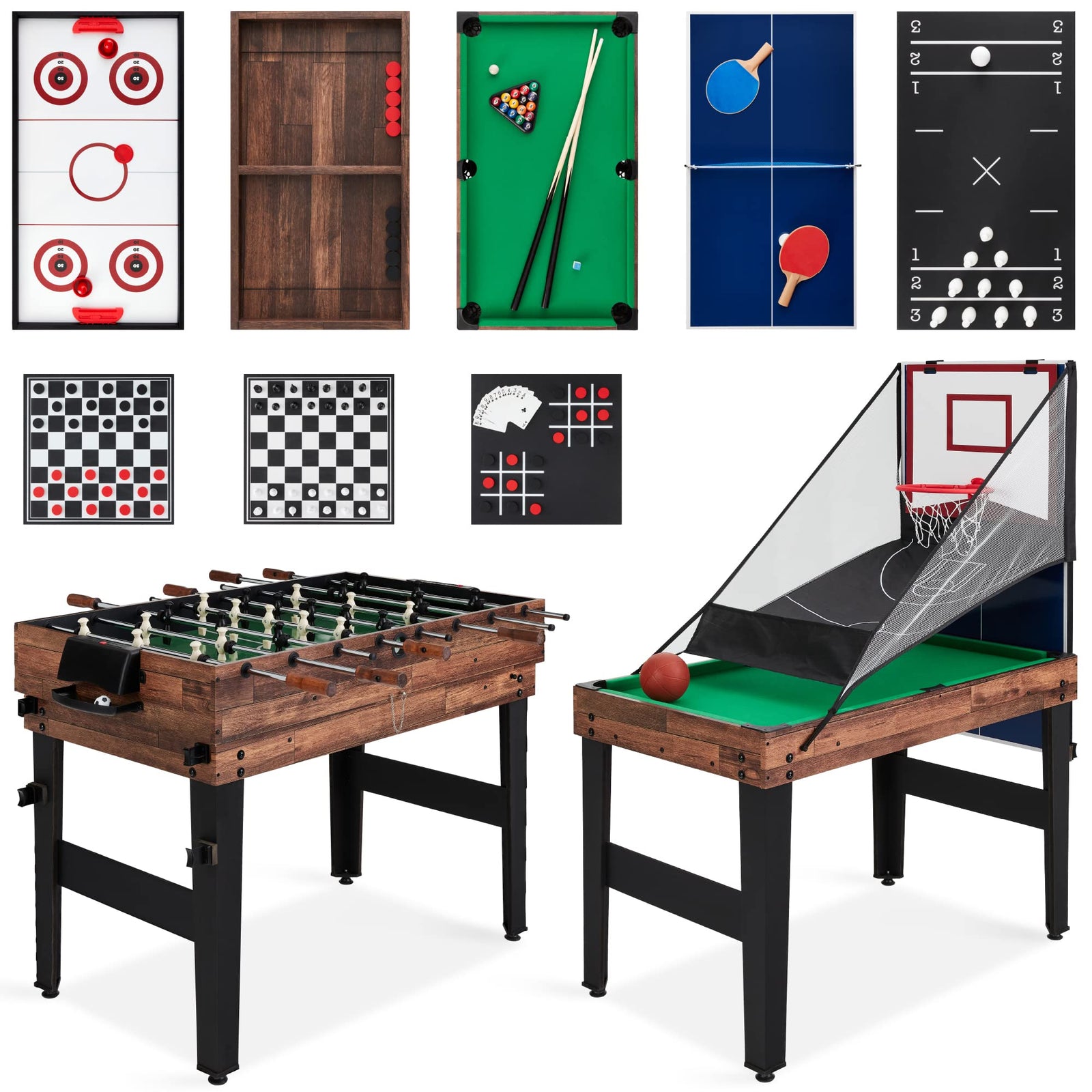 Combo Game Table Set with Ping Pong Foosball Air Hockey Chess Checkers