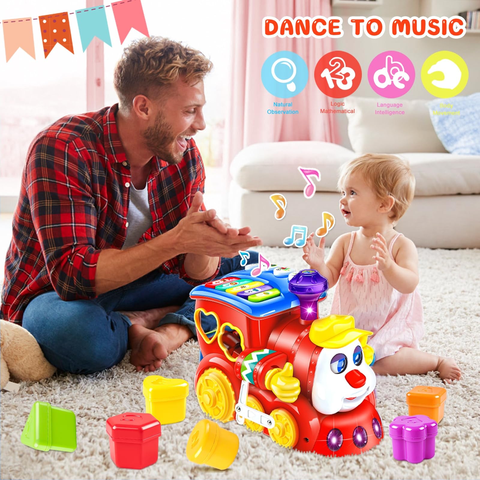 Musical Train Toy with Blocks Lights and Early Learning Play for Toddlers
