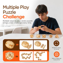 Wooden 3D Brain Teaser Logic Puzzle Set for Adults Teens and Kids