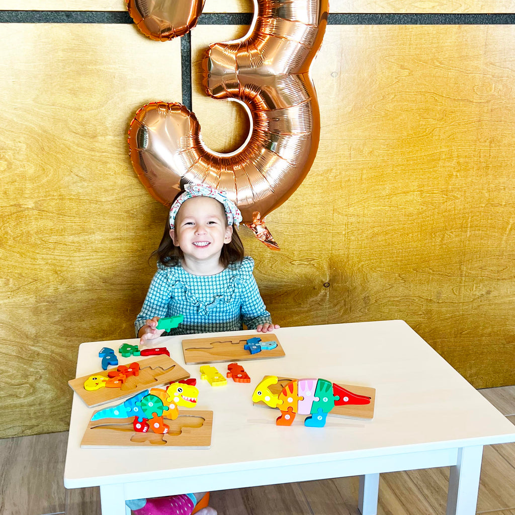 5 Pack Wooden Dinosaur Puzzles for Toddler Montessori Learning