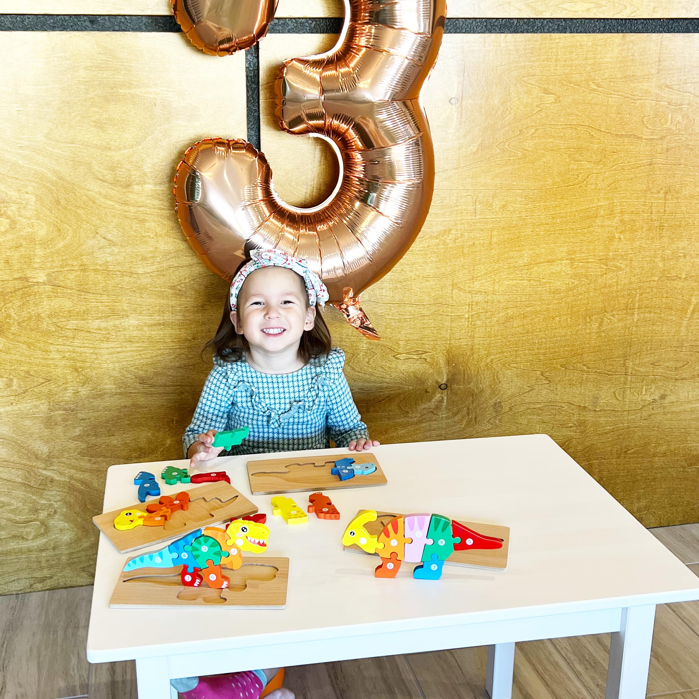 5 Pack Wooden Dinosaur Puzzles for Toddler Montessori Learning